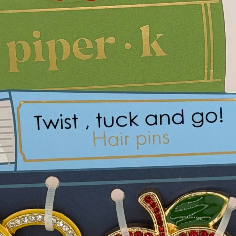 Piper K Back to School Apple Pencil Gold Tone Hair Pins - Set of 2